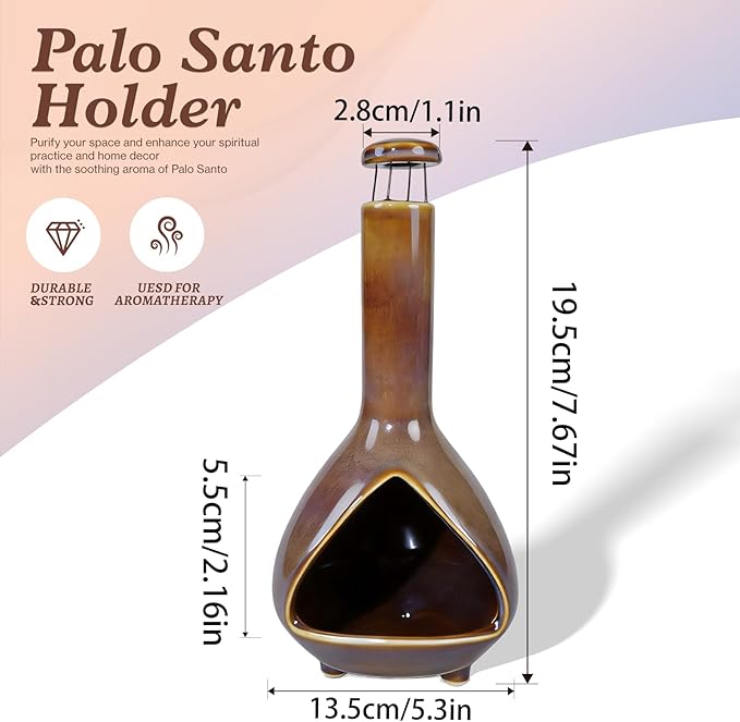 Ceramic Palo Santo Holder - High Temperature 1200°C Mini Chiminea for Sage, Incense & Palo Santo Sticks - Elegant Gradient Glaze Design for Energy Cleansing, Yoga, Meditation & Aromatherapy MOUGIGI