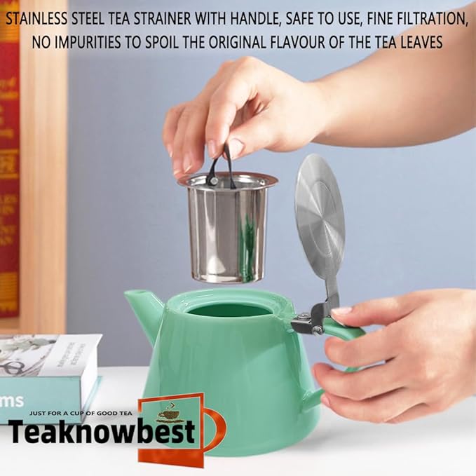loose tea pot, Ceramic teapot with infuser, 19oz Tea pot for loose leaf tea, Suitable for 2-3 people to brew tea or coffee (azure) - Bloomnest