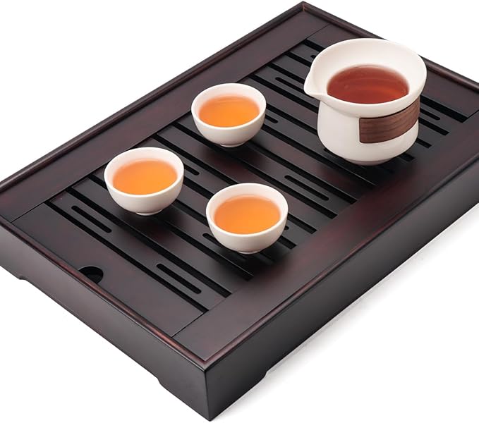 XL Size Bamboo Chinese Tea Tray - 15.6 x 10.9 inch Japanese Tea Serving Tray, Gongfu Tea Table Set with Reservoir Type Water Storage Box Kong Fu Tea Tray - Bloomnest