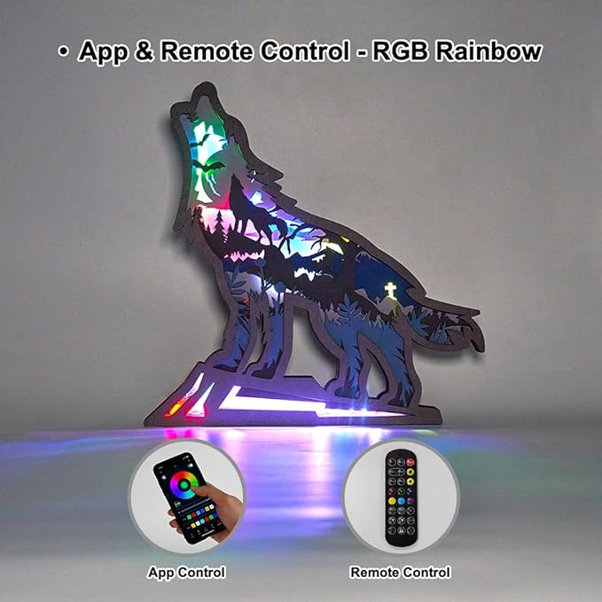 3D Wooden Animal Carving Multi-Color LED Night Light, Wood Carving Light, Modern Home Decoration, Decorative Tables, Cabinets, Living Rooms, Bedrooms, Offices, Farmhouses, Bookshelves, Perfect Gifts - Bloomnest
