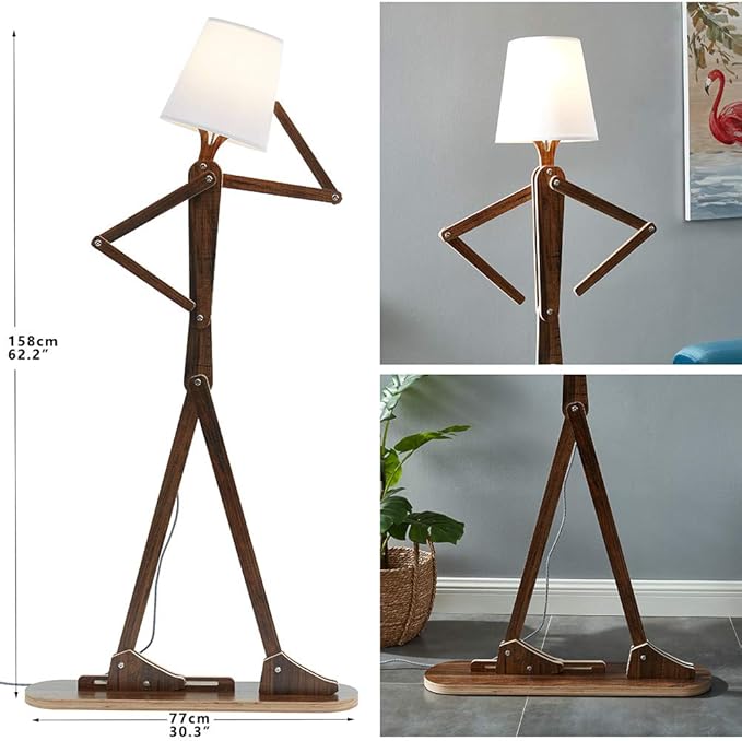 Cool Decorative Tall Floor Lamp Wood Swing Arm Standing Corner Reading Lights for Kids Bedroom Living Room Farmhouse - LED Bulb Included (Teak) - Bloomnest