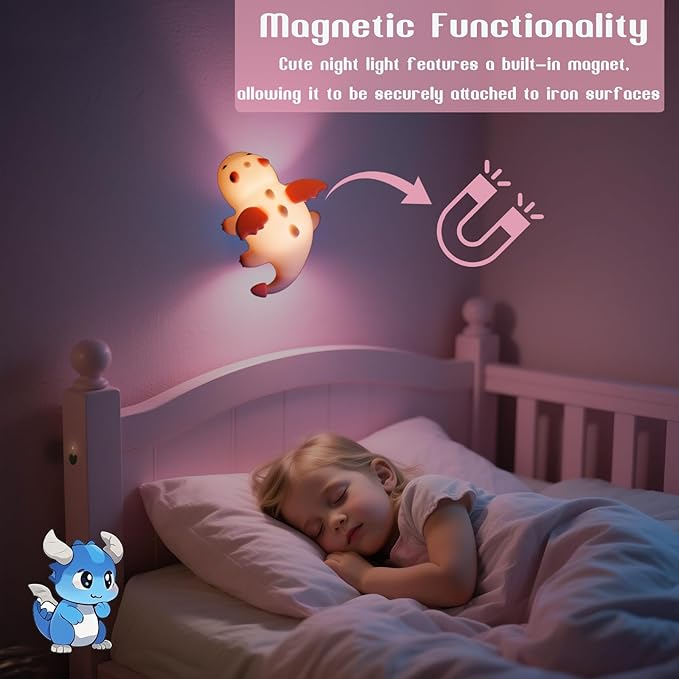 Dragon Night Light, Cute Pink Dragon Gifts, Soft Silicone Lamp with 3 Level Warm Light and RGB Changing, Breastfeeding Nursery Portable Kawaii Bedside Lamp for Baby, Toddler, Boys and Girls - Bloomnest