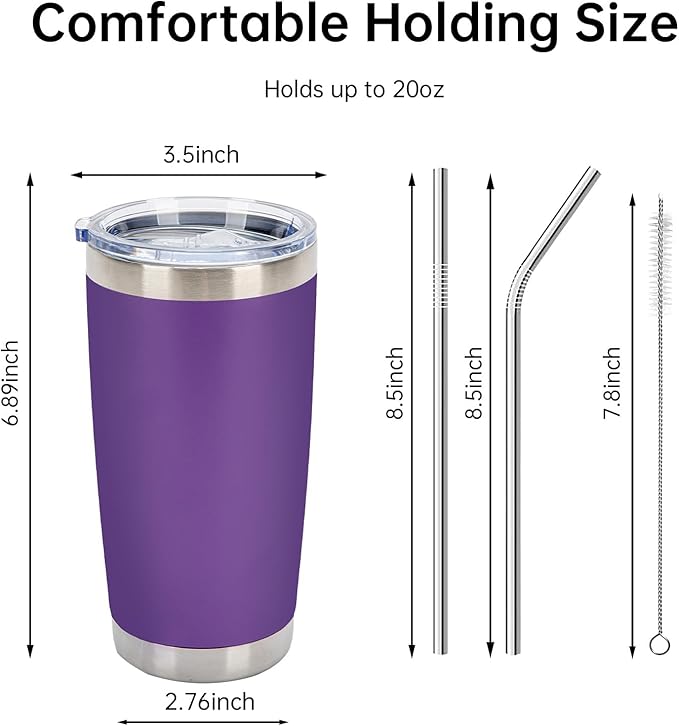 IEOVIEE 32 Pack, 20oz Stainless Steel Bulk Tumblers with Lids and Straws, Double Wall Insulated Travel Mug, Durable Powder Coated Tumbler Bulk Cup for Cold and Hot Drinks(Purple) - Bloomnest