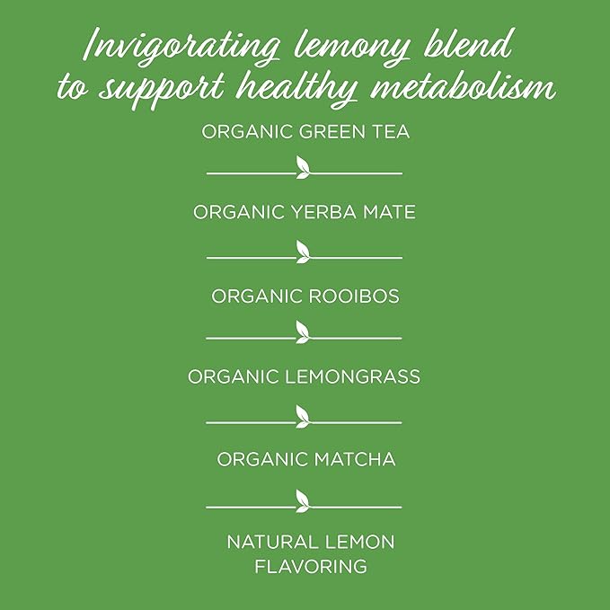 The Tea Spot Organic Keep Fit Green Tea with Yerba Mate and Matcha for Metabolic Support | Blend of Green Tea, Matcha, Yerba Mate, Rooibos, Lemongrass and Lemon Flavor | Caffeine-Free 15 Tea Bags - Bloomnest
