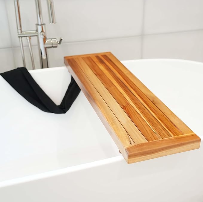 EcoDecors, 34 inch, Bath Tray for Tub, Bath Tub Tray Wood, Bathtub Table, Caddy for Bathtub in Natural Teak - Bloomnest