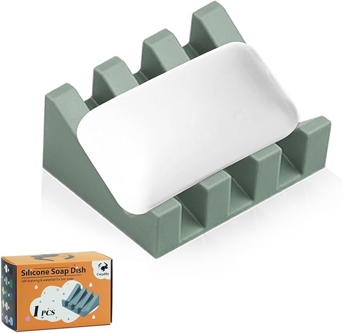Self Draining Soap Dish Holder,Silicone Soap Dish,for Bathroom,Kitchen, Sponges，Can Extend Soap Life，Keep Soap Bars Dry and Easy Cleaning (Green,1-Pack) - Bloomnest