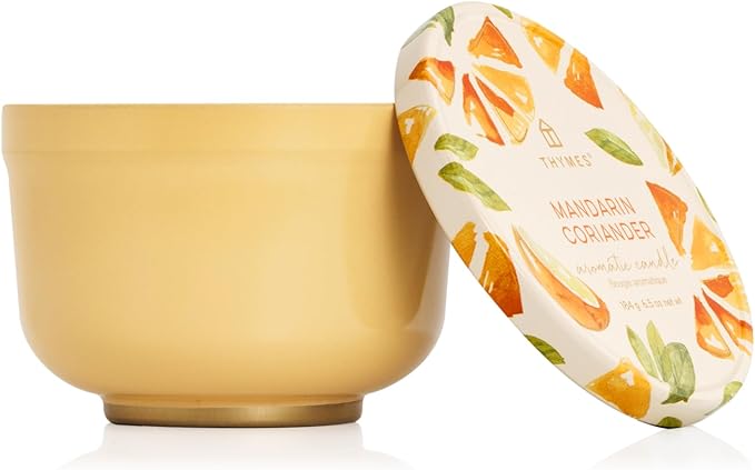Thymes Scented Candles for Women & Men – Tin with Lid – Luxury Home Decor – Citrus Candle with Notes of Mandarin Oil, Coriander, Grapefruit, Lemon Balm & Green Ivy (Mandarin Coriander, 6.5 oz) - Bloomnest