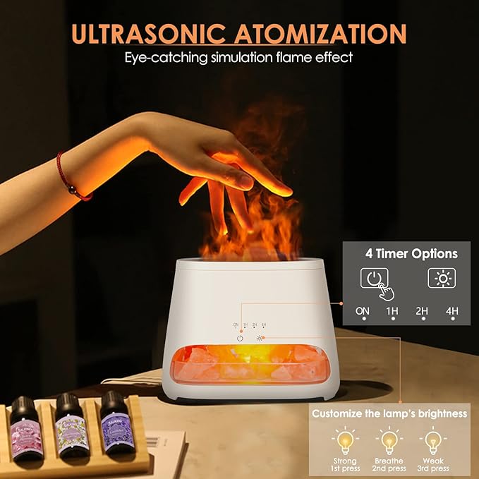 SALKING 2-in-1 Himalayan Salt Lamp & Ultrasonic Essential Oil Diffuser, Aromatherapy Diffuser Cool Mist Humidifier, Original Salt Therapy Lamp, 100% Pure Himalayan Salt, Ambient Glow, 150ml (White) - Bloomnest