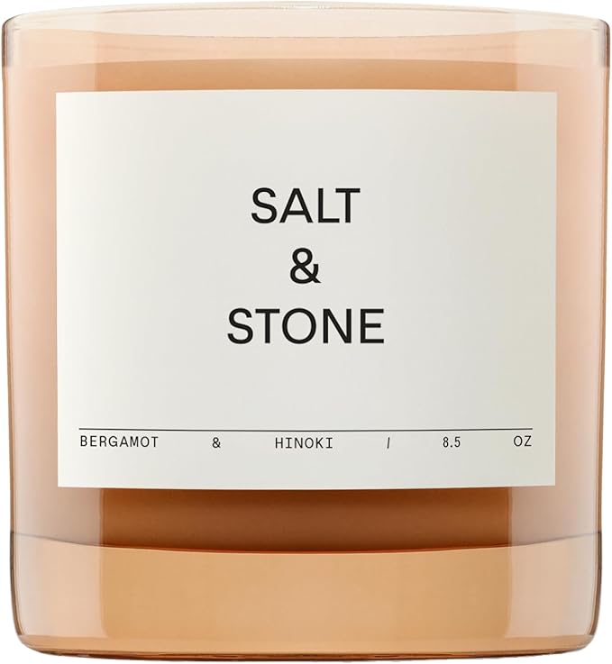 SALT & STONE Scented Candle for Women & Men | Hand-Poured, Aromatic & Fragrant | Coconut & Soy Blend Wax | 100% Cotton Wick | Long-Lasting 50 Hour Burn Time (8.5 oz) (Bergamot & Hinoki) - Bloomnest