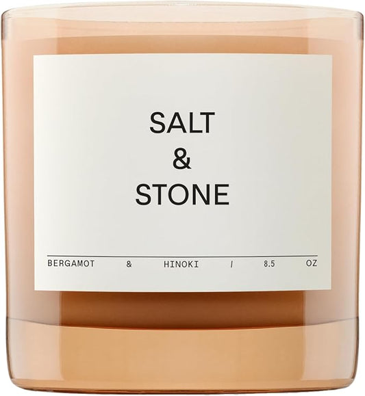 SALT & STONE Scented Candle for Women & Men | Hand-Poured, Aromatic & Fragrant | Coconut & Soy Blend Wax | 100% Cotton Wick | Long-Lasting 50 Hour Burn Time (8.5 oz) (Bergamot & Hinoki) - Bloomnest