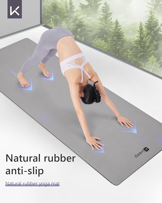KEEP Professional Yoga Mat with Strap for Men and Women, 5mm Heavy High-Density Natural Rubber Mat for Premium Material Superior Grip, Non-Slip, Eco-Friendly 72"x26" Exercise Mat