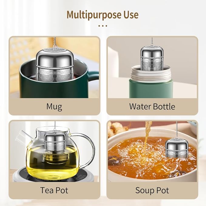 Tea Strainers for Loose Tea, Extra Fine Mesh Tea Infuser, 316 Stainless Steel & Updated Slim Threaded Lid, Loose Leaf Tea Steeper for Black Tea, Rooibos, etc (1 Pack - Large) - Bloomnest