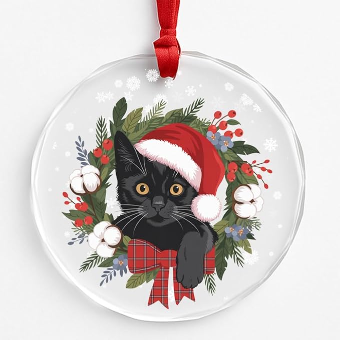 Black Cat Glass Ornament – Handcrafted Hanging Decoration, Elegant Keepsake with Unique Black Cat Design, for Home, Holiday Tree, or Special Occasion - Bloomnest