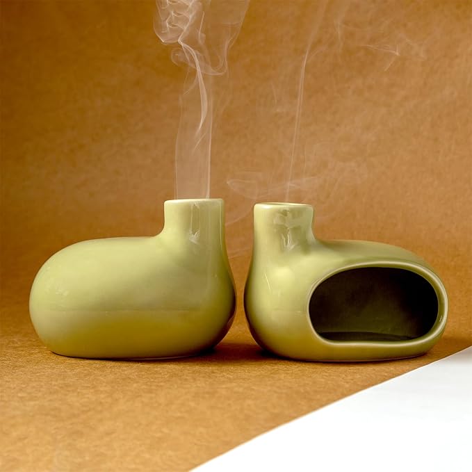 Palo Santo Holder Burner - Modern Chiminea Incense Dish for Palo Santo Sticks and Cones - Ceramic Meditation Gift with Natural Polished Surface - Perfect for Yoga, Aromatherapy - Bloomnest