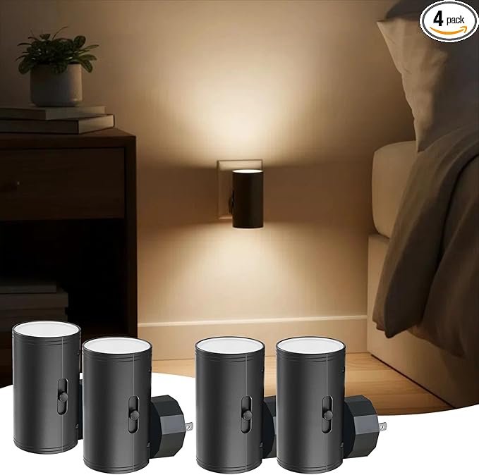 4 Pack LED Night Light Plug in, Dusk to Dawn Sensor,5-300LM Adjustable Brightness, Soft White 3000K,Dimmable Night Lights for Kitchen,Hallway Bedroom,Stairs - Bloomnest