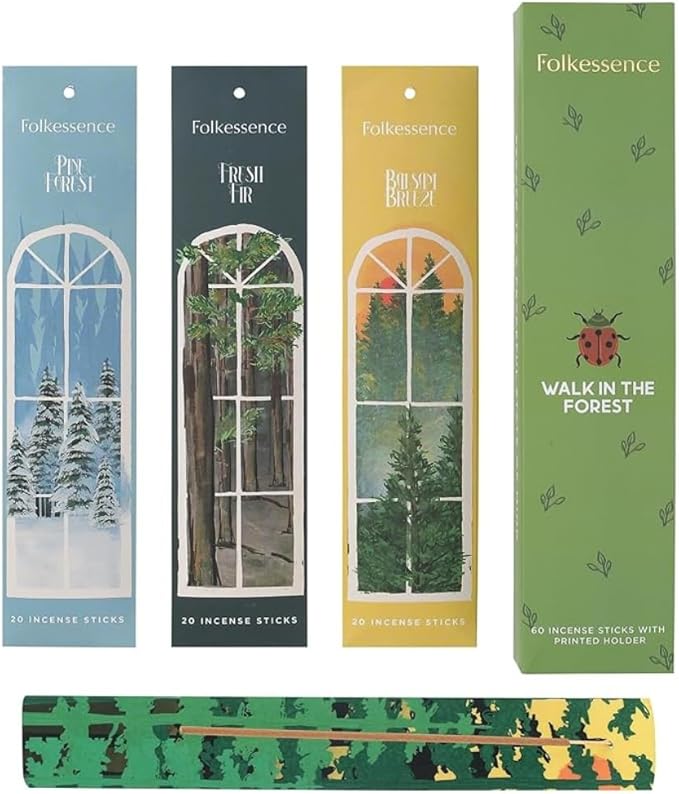 Folkulture Incense Sticks with Holder for Gift | Set of 3 Insenses (60 Insence-Sticks) | Organic Balsam Breeze, Fresh Fir | Pine Forest Non Toxic Incents, Incents or Inscents-Sticks (Forest) - Bloomnest