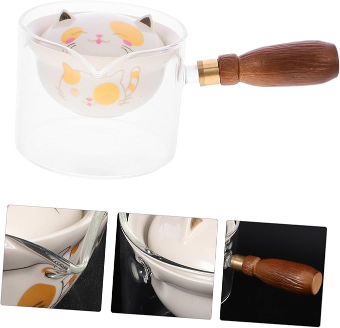 Rotation Ceramic Glass Tea Maker with Side Wooden Handle Practical Small Capacity Teapot for Loose Leaf and Blooming Tea Easy to Clean and Pour Compact Design for Home and Office