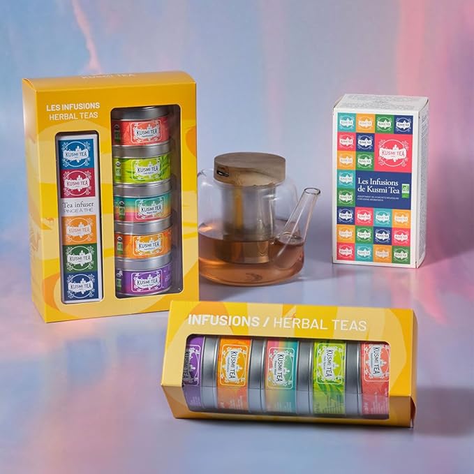 Kusmi Tea - Organic Herbal Tea Gift Set - Sampler Assortment Variety Box - Gift Idea for Men and Women - Caffeine-Free Teas - Hibiscus Tea, Chamomile Tea, Rooibos - 8 Recipes - 24 Tea Bags - Bloomnest