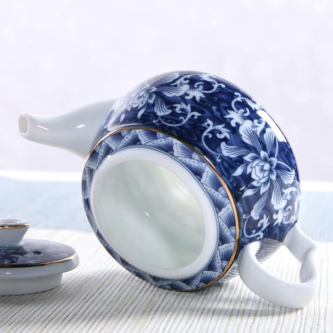 Alipis Porcelain Teapot, Blue and White Tea Pot Chinoiserie Chinese Teapot With Strainer Hole Vintage Flower Coffee Pot Pitcher For Kung Fu Tea Loose Leaf Blooming Tea, 14X7.3CM - Bloomnest