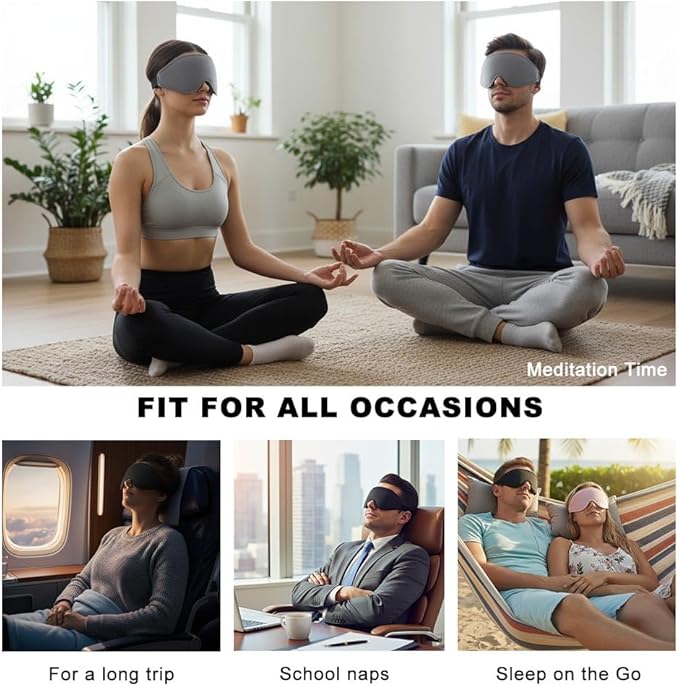3D Contoured Sleep Eye mask Side Sleeper Men Women Zero Eye Pressure high Density Memory Foam Soft Breathable Light Blocking Night Blindfold Travel Yoga Napping Pink - Bloomnest