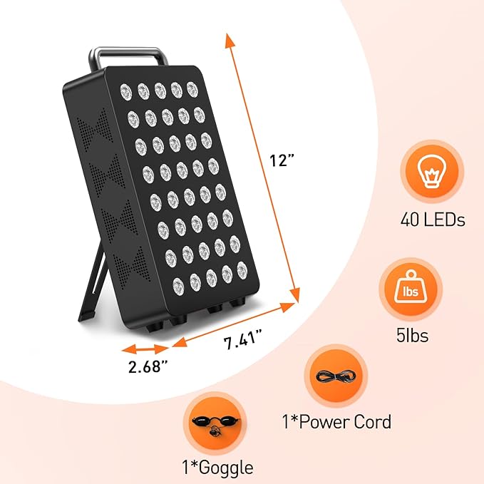 Red Light Therapy Panel 5 Wavement 40 Dual Chip High-Efficiency LEDs 630+660+810+830+850nm Red and Near Infrared Lamp Therapy Device 60W Timer & Stand for Body Pain Relief Face Skin Health Bloomnest