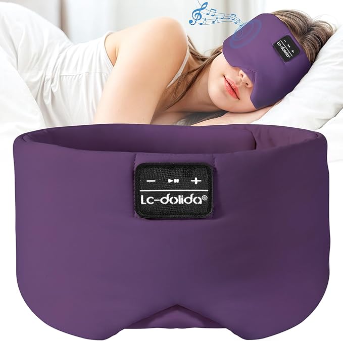 LC-dolida Sleep Mask with Bluetooth Headphones, Ice Silk Sleep Headphones with Bluetooth 5.4, Total Blackout Eye Mask for Sleeping, Sleep Soft Mask for Women Men, All Night Sleep, Travel(Purple) - Bloomnest