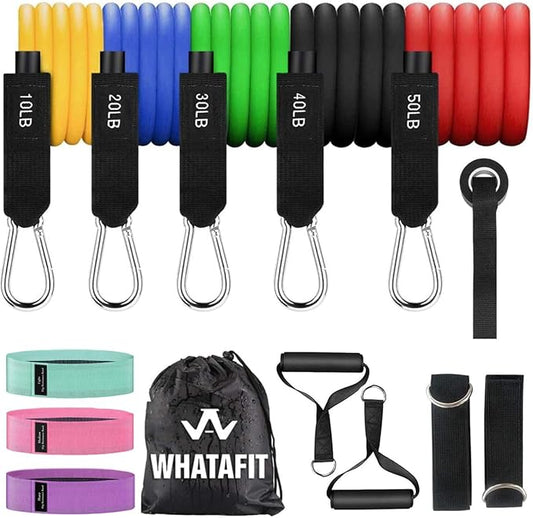 WHATAFIT Resistance Bands, Exercise Bands，Resistance Bands for Working Out, Work Out Bands with Handles for Men and Women Fitness, Strength Training Home Gym Equipment - Bloomnest