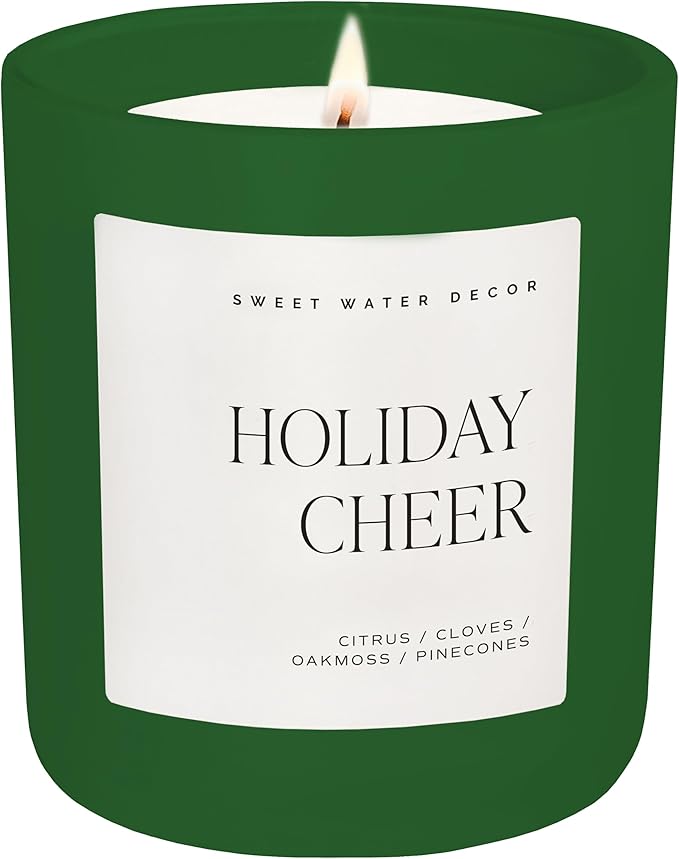 Sweet Water Decor Holiday Cheer Candle - Citrus, Cloves, Pine Scented Soy Candles for Winter - 15oz Green Jar, 70+ Hour Burn Time, Made in The USA - Festive Christmas Candle - Bloomnest