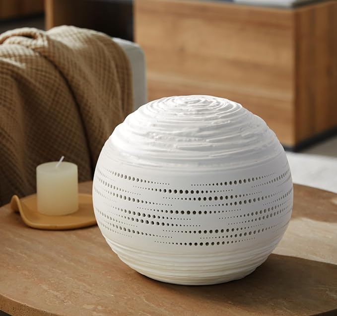 RONDURE 8.7" Modern Ceramic Table Lamp, Modern Bedside Lamps for Bedroom, Living Room and Nightstand, White Translucent Ceramic Shade, Warm Ambient Lighting, Home Decor - Bloomnest