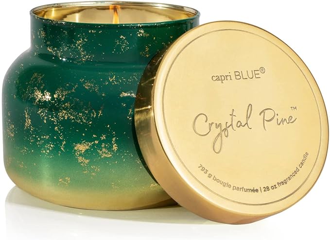 Capri Blue Glimmer Jar Candles - Luxury Holiday Scented Candles for Home - Long Lasting Soy Wax Blend - Scented Holiday & Home Decor - Crystal Pine Oversized Signature Jar (28 oz) - Bloomnest