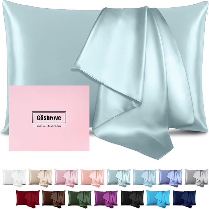 Silk Pillow Cases for Hair and Skin Mulberry Silk Pillowcase Soft Breathable Both Sided Natural Silk Pillowcase with Zipper Beauty Sleep Pillow Cases 1 Pack for Gift (Standard, Haze Blue) - Bloomnest