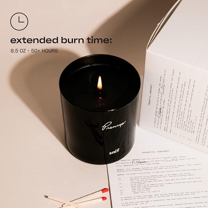 Prenup Luxury Scented Candle by Snif, Musky and Smooth Scent, 50+ Hours, 100% Cotton Fiber Wicks, Soy Wax Blend, Non-Toxic, Vegan, 8.5 oz - Bloomnest