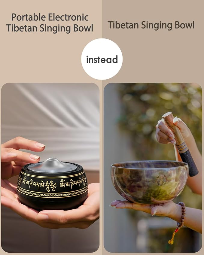 Portable Electronic Tibetan Singing Bowl, 8 Chakra Modes with 8 Chakra Cycle Play Mode, Auto/Manual Mode, Vibration & Built-in Timer, USB-C Rechargeable Meditation Device for Yoga, Reiki, Relaxation