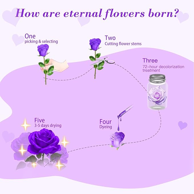 FIACO Gifts for Women Preserved Rose Forever Flower in Glass Dome Fresh Flowers for Delivery Prime Mothers Day Birthday Gifts for Mom Grandma Wife Sister Purple Roses - Bloomnest