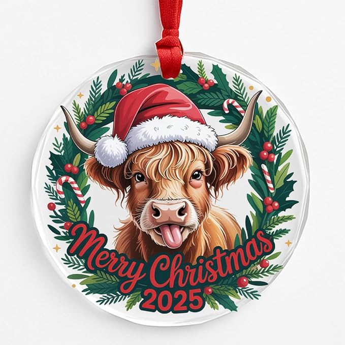 Highland Cow Glass Ornament – Handcrafted Hanging Decoration, Elegant Keepsake with Unique Highland Cow Design, for Home, Holiday Tree, or Special Occasion - Bloomnest