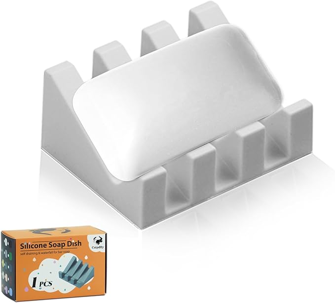 Self Draining Soap Dish Holder,Silicone Soap Dish,for Bathroom,Kitchen, Sponges，Can Extend Soap Life，Keep Soap Bars Dry and Easy Cleaning (Light Grey,1-Pack) - Bloomnest