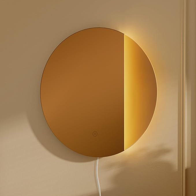 ONEWISH LED Wall Sconce, Dimmable Mirror Wall Lamp,16.93 inch Round Wall Lights for Bedroom with Memory Function, Wall Lamps for Living Room Entryway, Bronze - Bloomnest