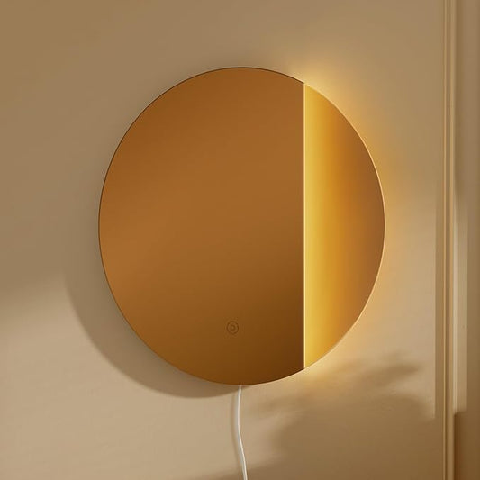 ONEWISH LED Wall Sconce, Dimmable Mirror Wall Lamp,16.93 inch Round Wall Lights for Bedroom with Memory Function, Wall Lamps for Living Room Entryway, Bronze - Bloomnest