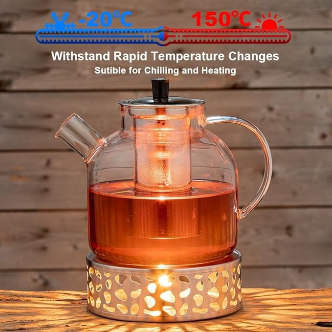 1500ml(50oz) Glass Teapot with Removable Infuser, Ehugos Stovetop Safe Large Tea Pot, Blooming and Loose Leaf Hand Crafted Kettle for Women and Adult with Stainless Infuser - Bloomnest