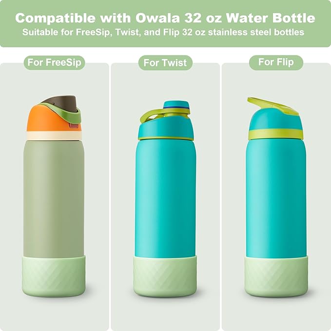 2PCS Silicone Water Bottle Boot for Owala 24oz 32oz 40oz, Anti-Slip Protective Sleeve Bottom Bumper Protector for FreeSip, Twist, and Flip Stainless Steel Water Bottles Alwenid