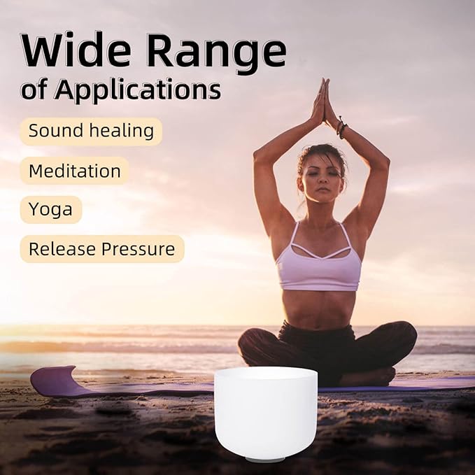 White G Note 8 inch Quartz Crystal Singing Bowl, for Healing Mindfulness Meditation Yoga Sound Baths, with Case Rubber Mallet