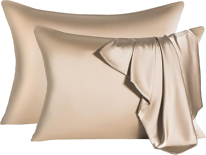 2 Pcs Mulberry Silk Pillowcase for Hair and Skin,Cooling Silk Pillow Case with Hidden Zipper,Allergen Proof Dual Sides Soft Breathable Smooth Silk Pillow Cover for Women(Queen-2PCS,Champagne) - Bloomnest