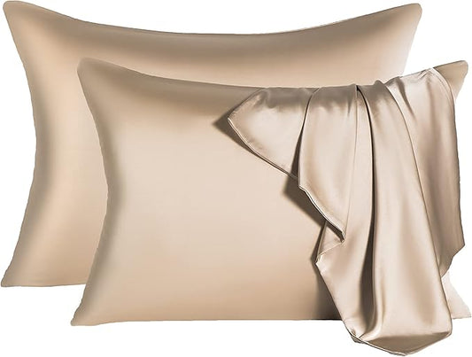 2 Pcs Mulberry Silk Pillowcase for Hair and Skin,Cooling Silk Pillow Case with Hidden Zipper,Allergen Proof Dual Sides Soft Breathable Smooth Silk Pillow Cover for Women(Queen-2PCS,Champagne) - Bloomnest