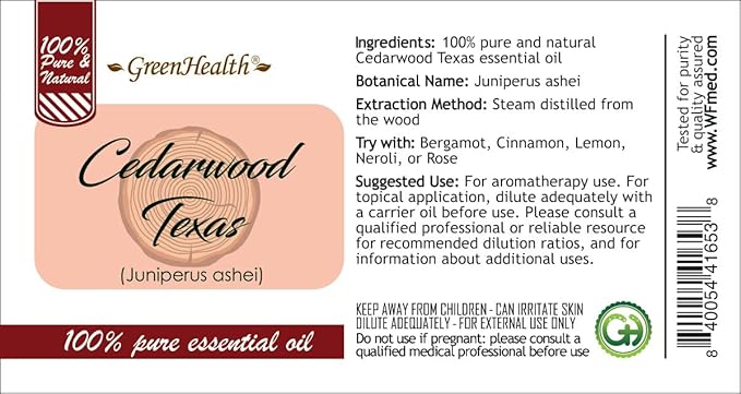GreenHealth - 5 ml Cedarwood Texas Essential Oil - 100% Pure