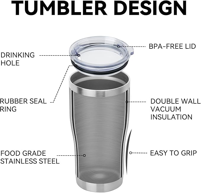 DOMICARE 20oz Tumbler with Lid Stainless Steel Tumblers Bulk, Double Wall Vacuum Insulated Coffee Travel Mug, 1 Count (Pack of 1) Stainless Steel - Bloomnest
