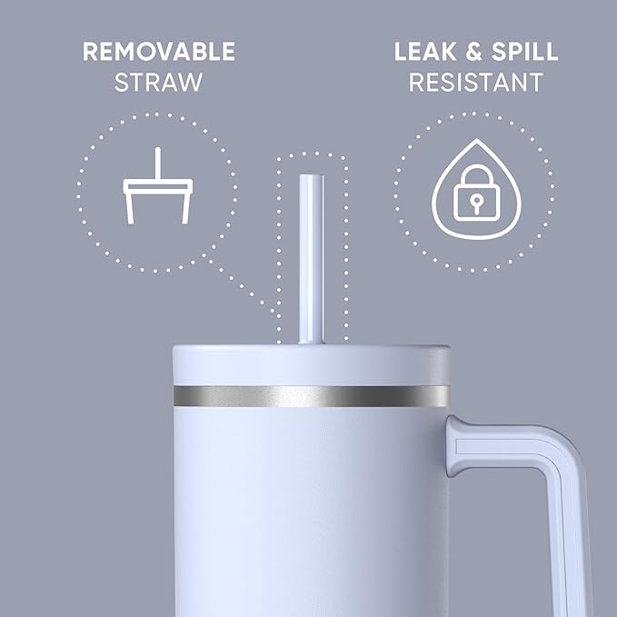 Hydrapeak Voyager 40 Oz Stainless Steel Tumbler with Handle, Insulated Water Bottle With Straw & Lid, Cupholder Friendly Reusable Travel Mug (Iceberg) - Bloomnest