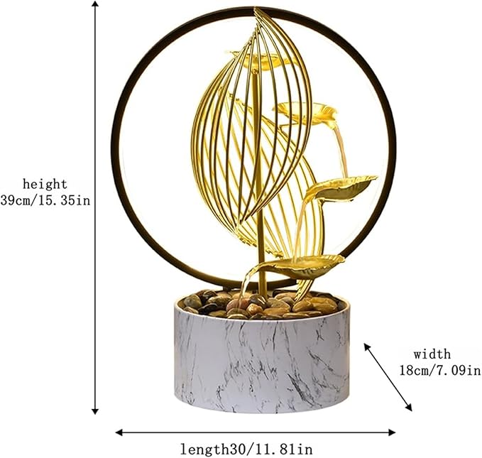 Golden Indoor Fountain Desktop Waterfall, Fountain Meditation Fountain with LED Lights. Natural River Stone Home Office Decoration Mom Gift - Bloomnest