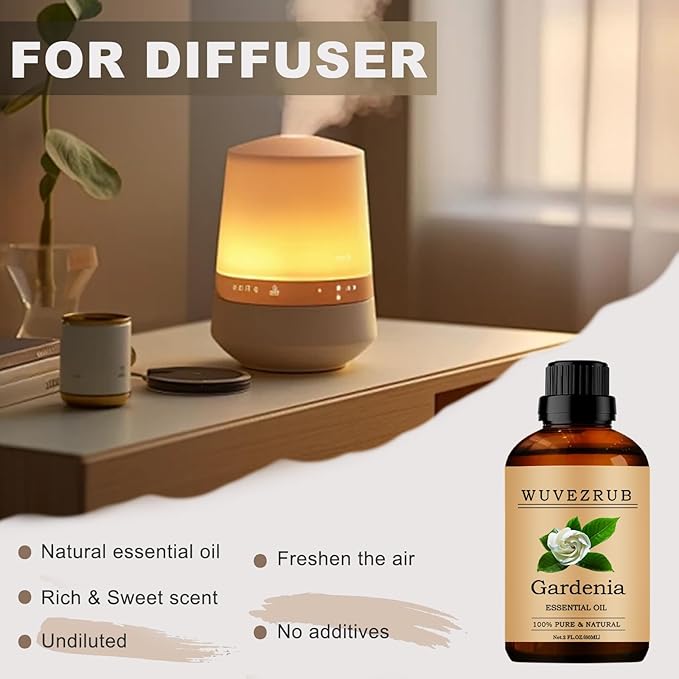 Gardenia Essential Oils 60ML, 100% Pure and Natural Essential Oil for Aromatherapy Diffuser - 2 Fl Oz/Gardenia WUVEZRUB