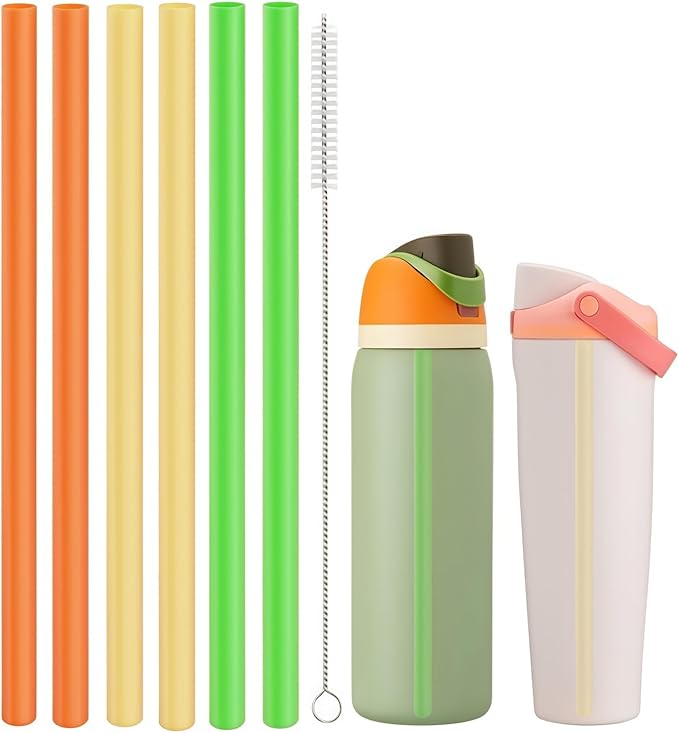 Straws Replacement Compatible with Owala Freepsip 24oz,32oz Water Bottle,Replacement Parts For Owala Free Sip Sway 30 oz,Include 6 BPA-FREE Straws and 1 Cleaning Brush Bubrike