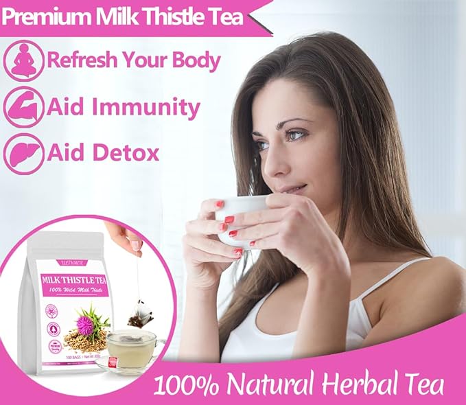 Premium 100 Milk Thistle Tea Bags, Made with 100% Wild Milk Thistle Seeds, for Liver Detox & No Additives & Caffeine Free. - Bloomnest